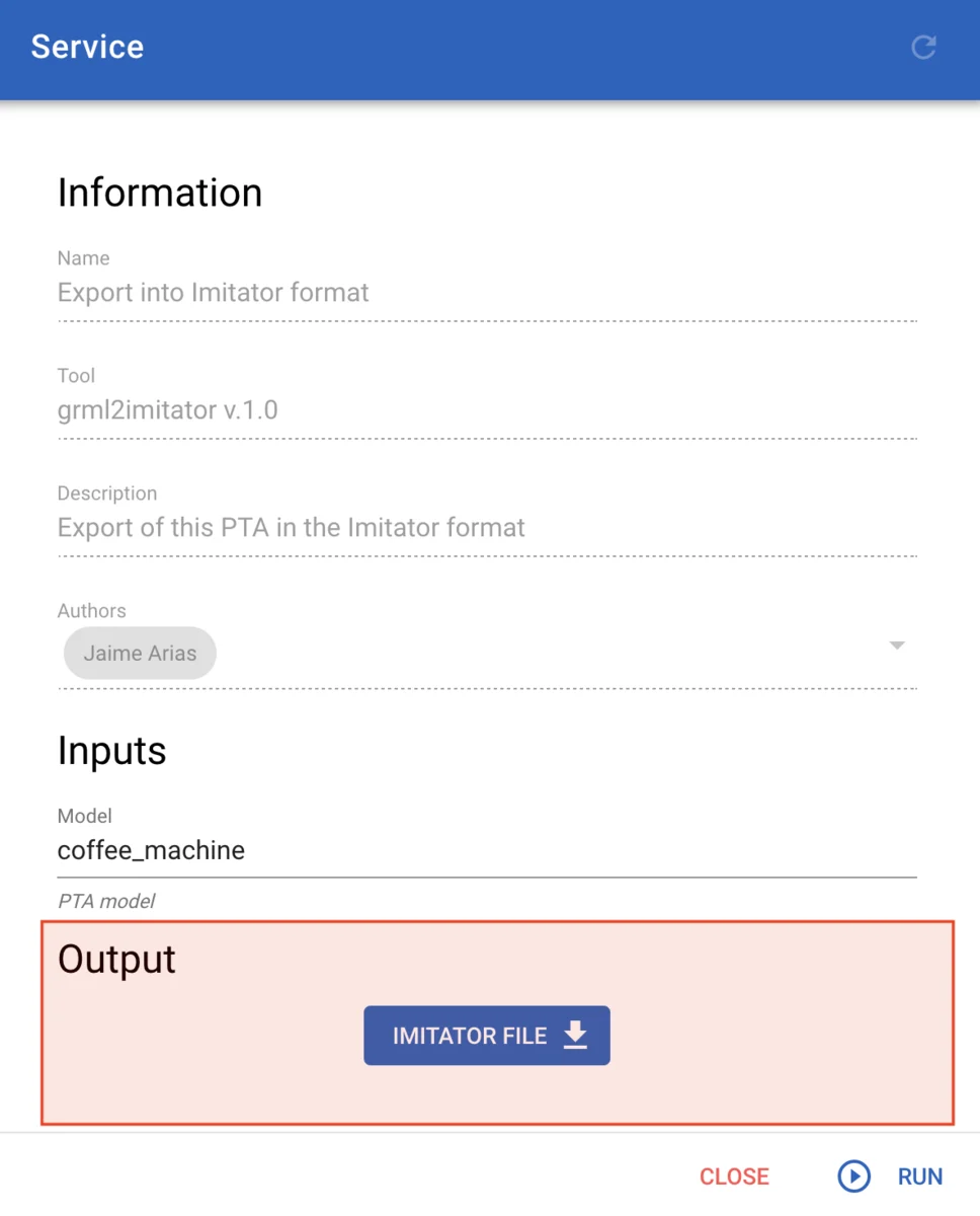 Downloading the results in the Output section